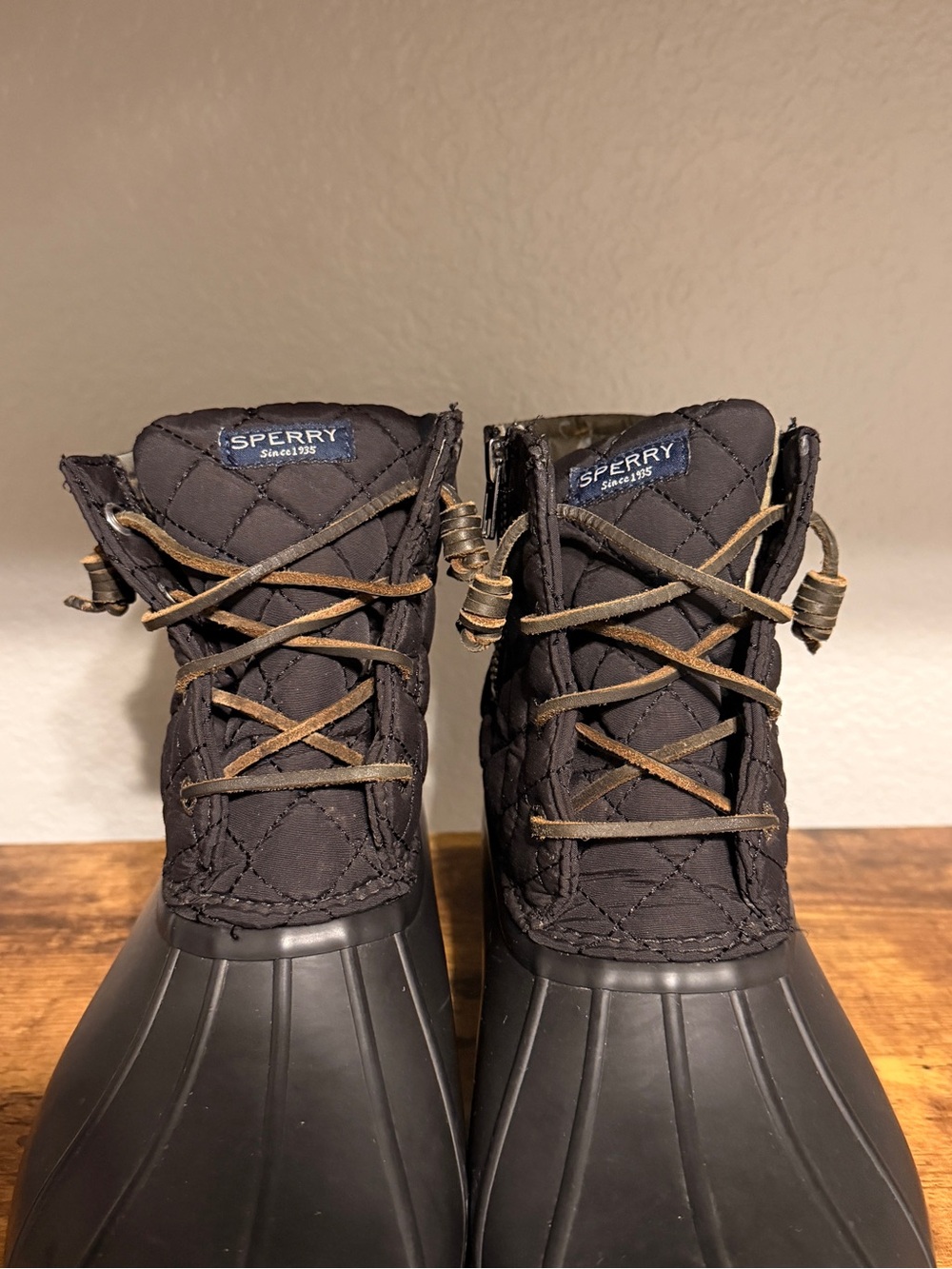 Sperry Black Quilted Lace-Up Duck Boots - Picture 2 of 10